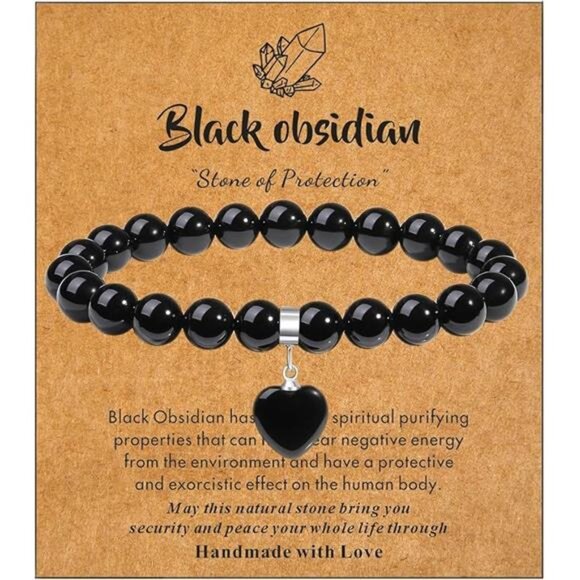 Healing Crystal Bracelet - 8mm Gemstone Beads with Love Heart Charm Perfect Gift - Picture 8 of 8